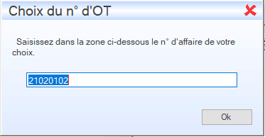 Choix du numéro d'OT Choix du numéro de l'OT lors de la création d'un Ordre de Travail