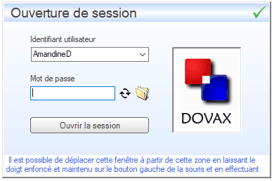 Interface lors de l'ouverture de l'application DOVAX