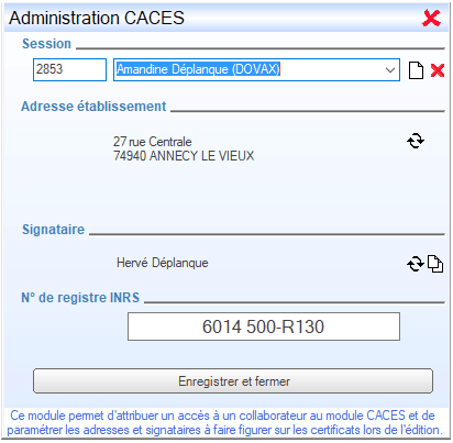 Interface du Module CACES